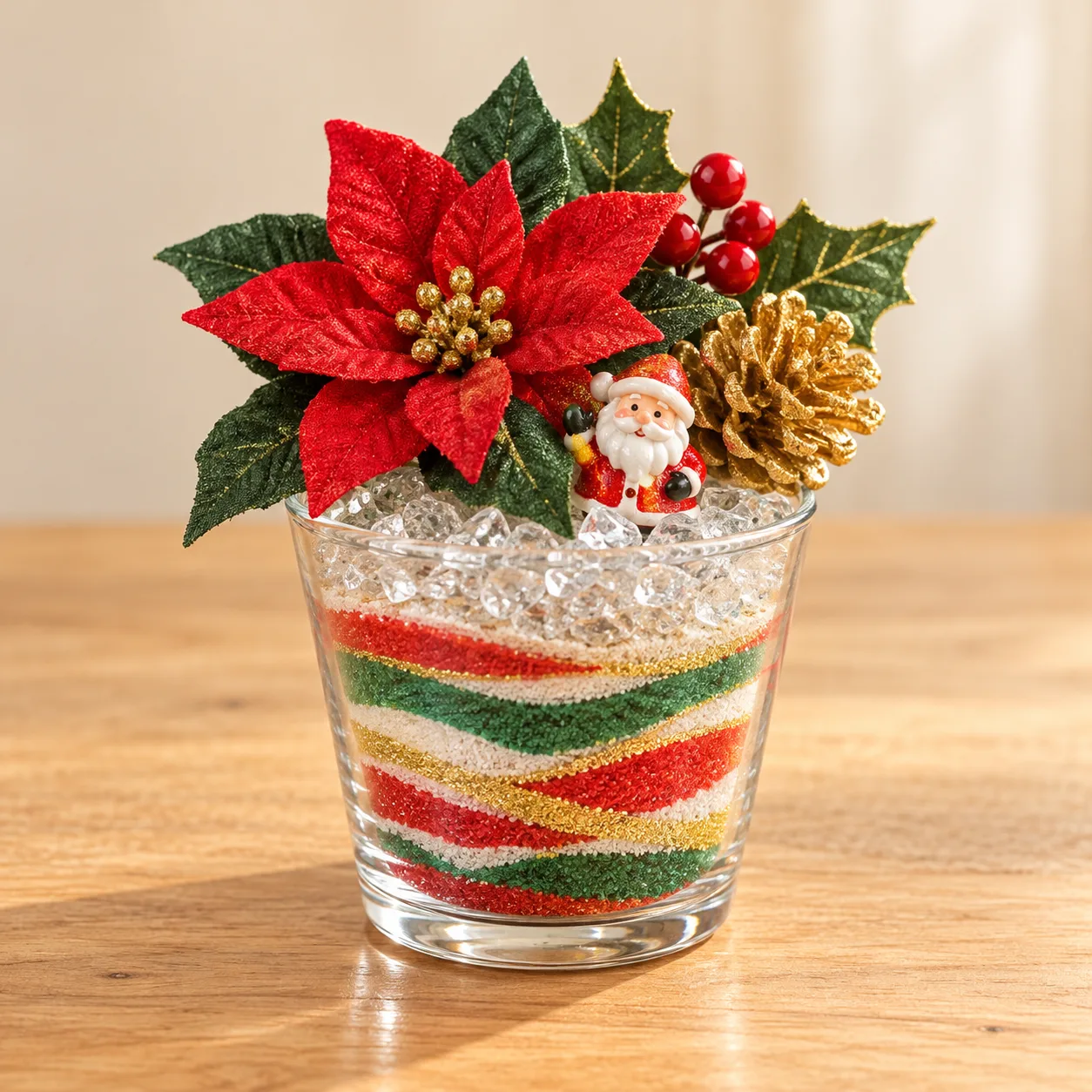 ポインセチアを飾ったクリスマスサンドアートの完成作品